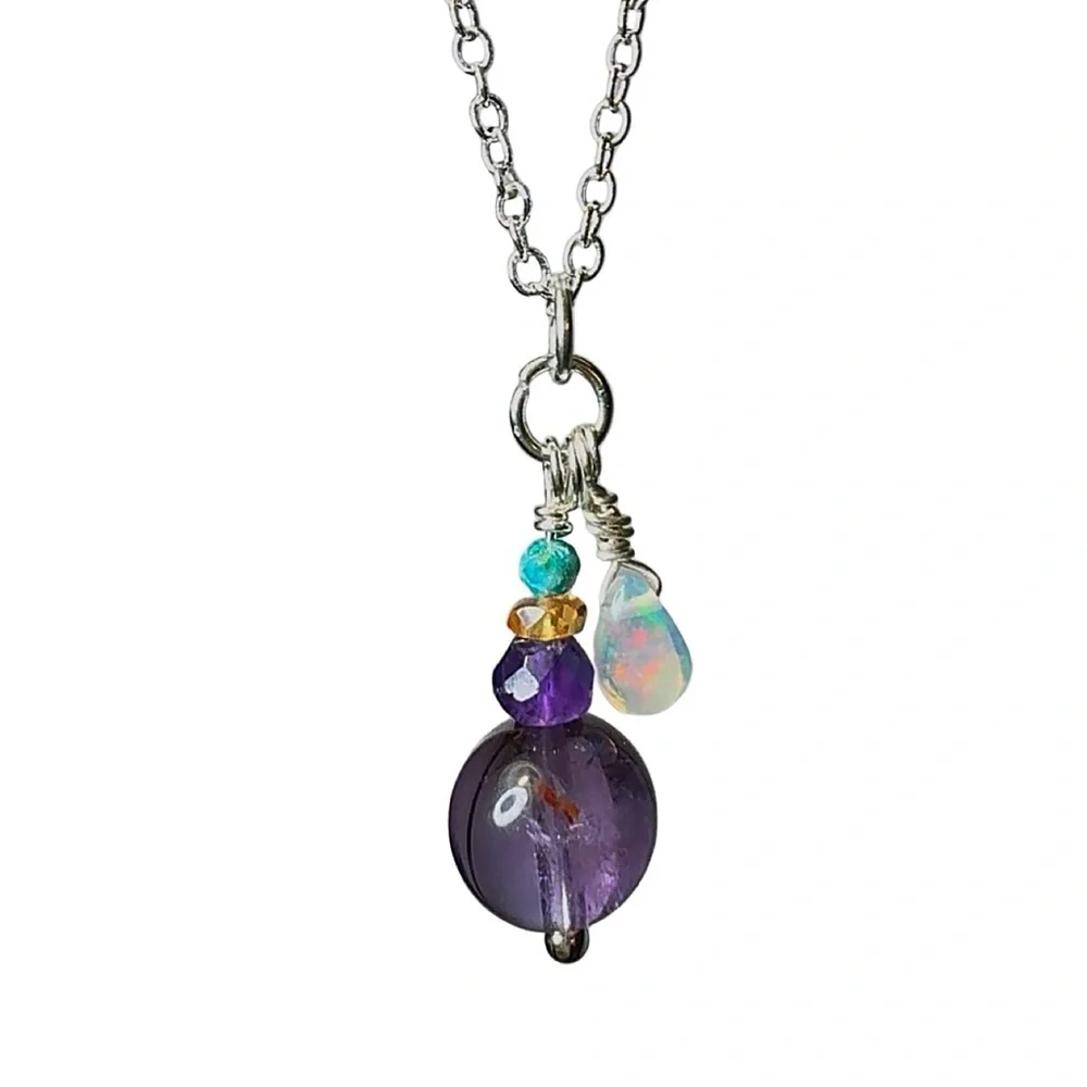 Elegant Multi Gemstone and Silver Pendant Necklace!